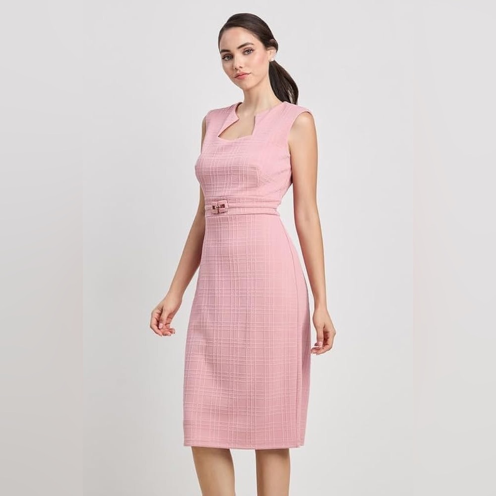 ENFOCUS STUDIO Elegant Pink Sleeveless Square Notch Neck Knee Length Dress size6